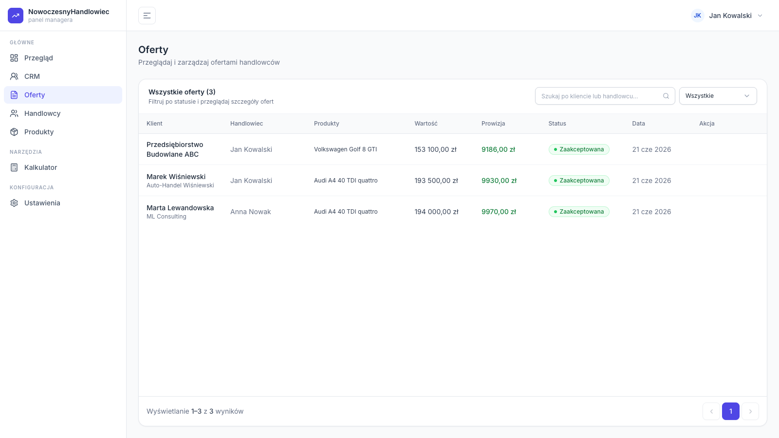 CommsyTrack — Akceptacja ofert