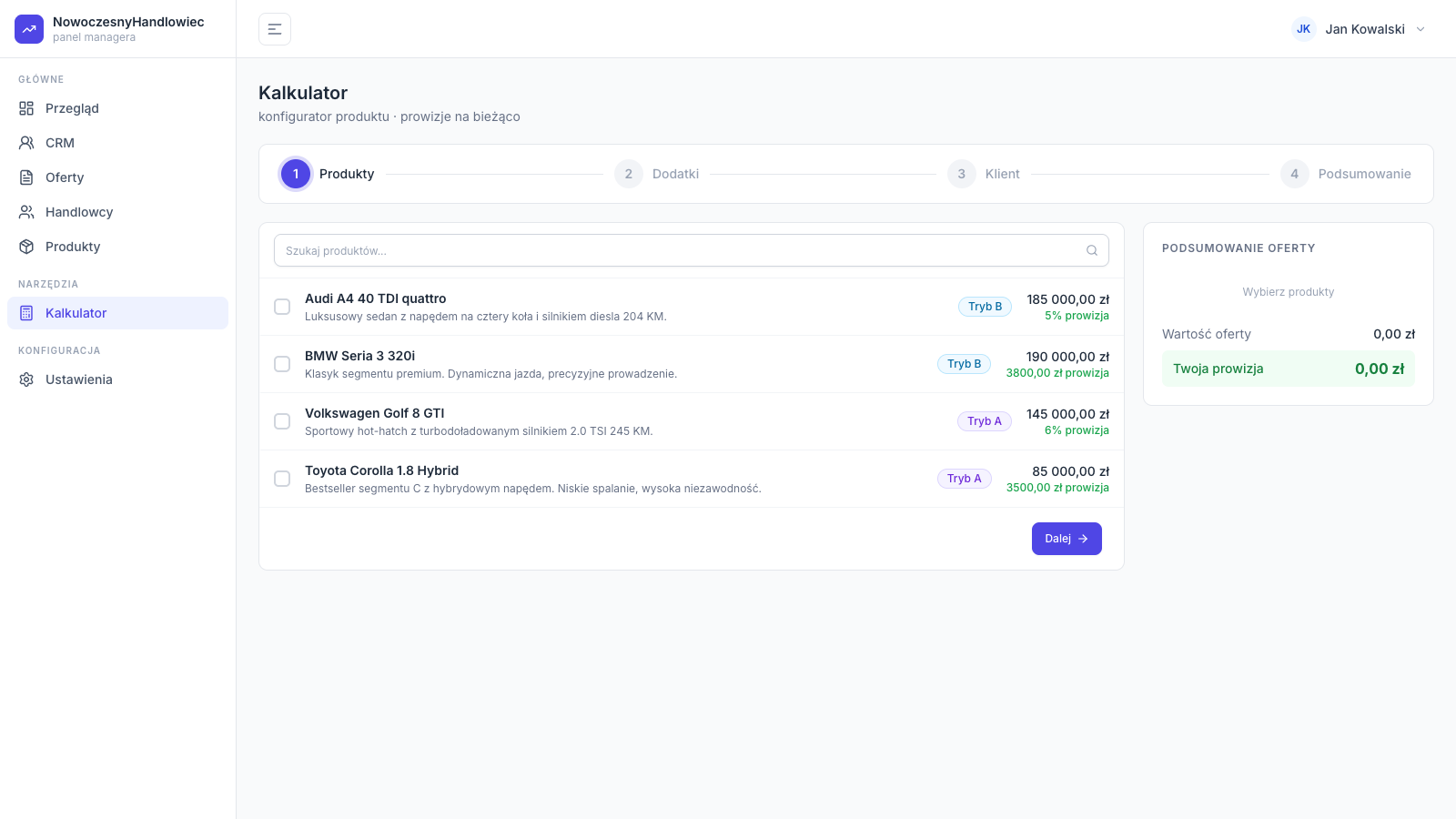CommsyTrack — Kalkulator ofert